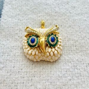 Kenneth Jay Lane KJL Enameled Metallic Embellished Owl Pendant